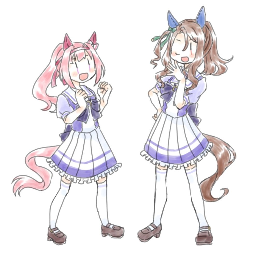 haru urara (umamusume) ,king halo (umamusume) multiple girls horse tail 2girls animal ears tail horse ears school uniform  illustration images