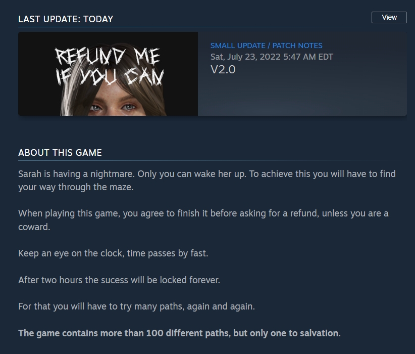 Steam game wants you to refund if you can