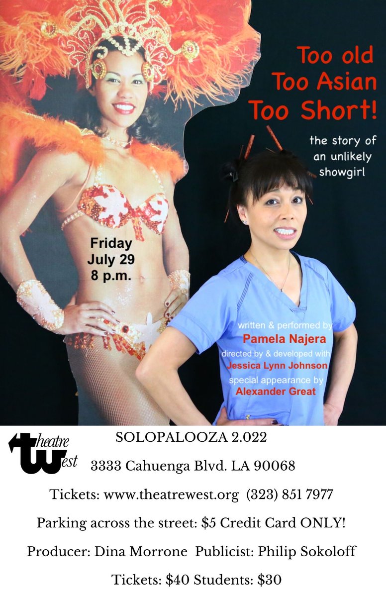 fb.me/e/4yicwyObO Live Solo Theatre! At Theatre West! NEXT WEEK Friday July 29th! A story of an unlikely Pinay Showgirl! Live Illusionist on Stage! Complimentary signature Margaritas Free raffle drawing for an invitation to the World Famous Magic Castle in Hollywood.