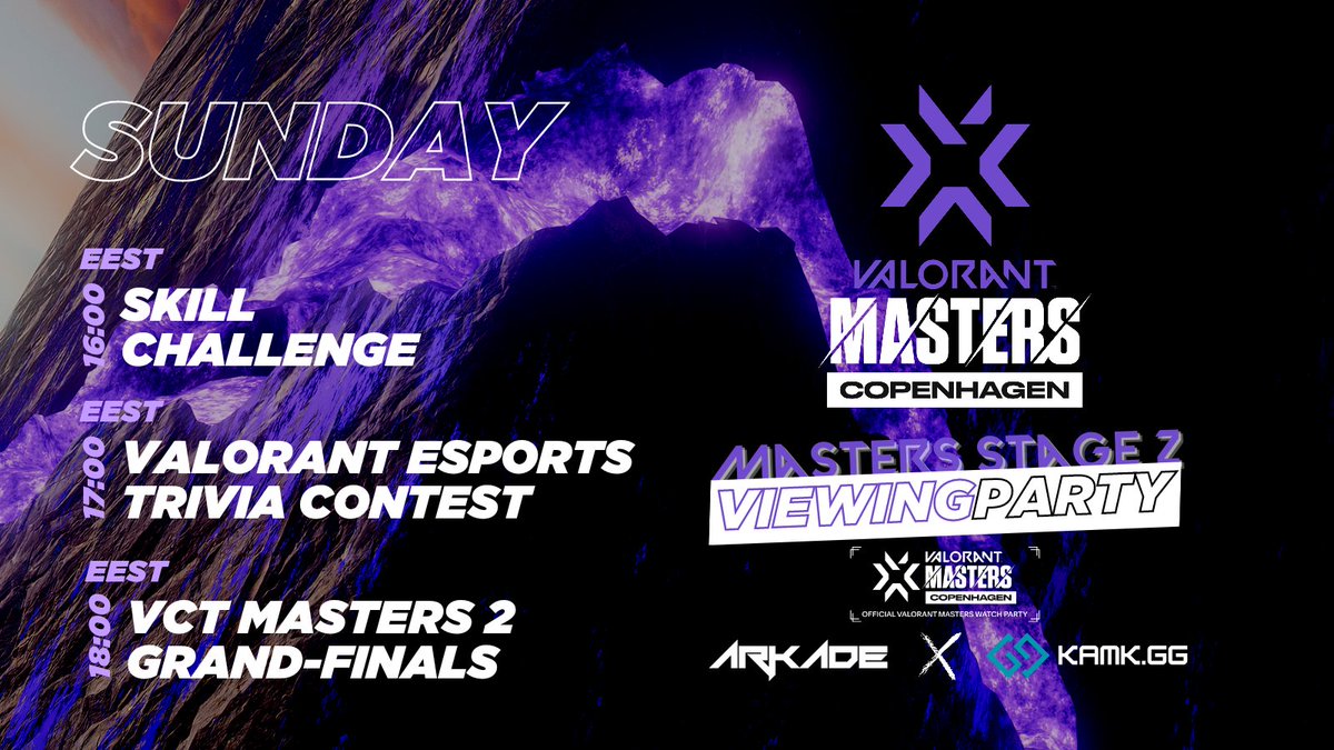 kamk_gg's tweet photo. IT IS ALMOST HERE! 🚨

❓ #VALORANTMasters Viewing Party 
🗓️ Sunday, July 24th
📍 @ArkadeBar Kalevankatu 30, Helsinki 
⏰ Doors open @ 16:00EEST 

Official @PlayVALORANT merchandise giveaways, skill challenges, trivia contests and more! 🤙

@VALORANTukn @valesports_emea https://t.co/U7AzKvR4M0