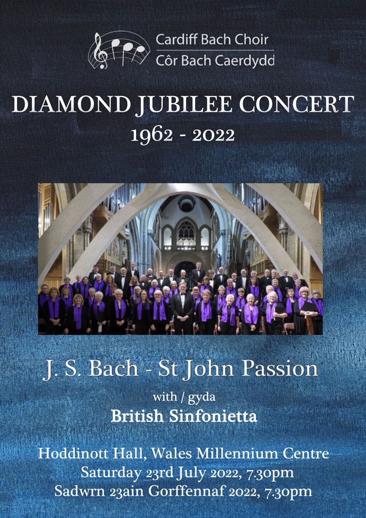 Our great diamond jubilee concert at #BBC Hoddinott Hall in WMC tonight. get yourselves down to the bay to listen to St John Passion.  Tickets on the door of the hall #cardiff Bach choir