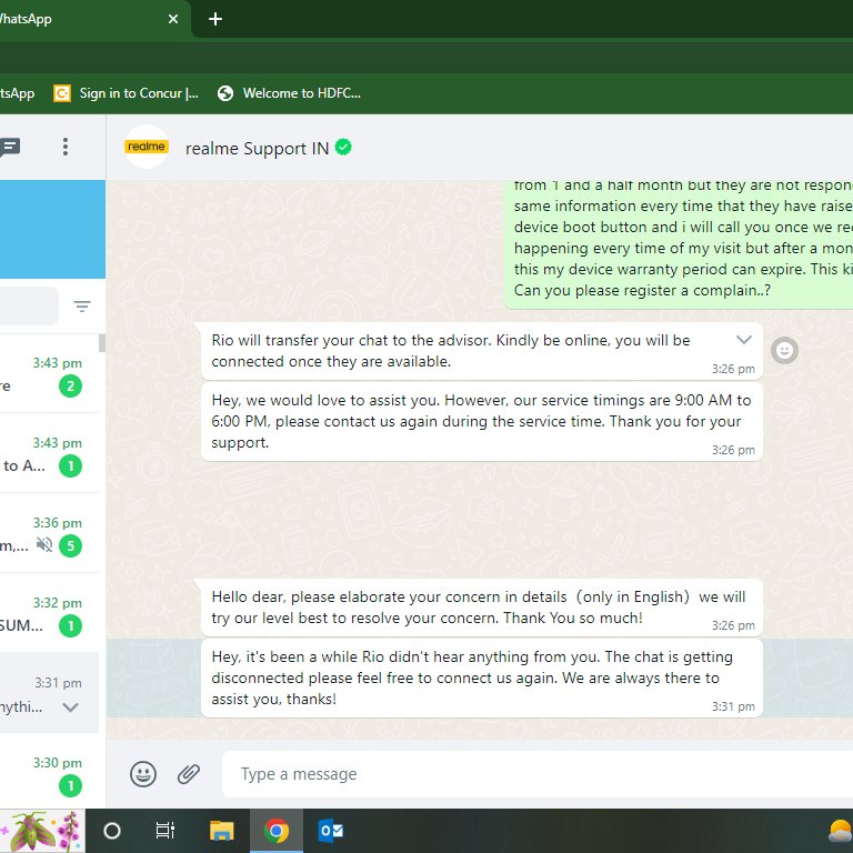 agrhim83's tweet photo. @realmecareIN 
Service start 9AM to 6PM but at 3.26PM still realme support team not waked up  :) 
How would i get the resolution. service center team still not behaving maturely. https://t.co/ihGhTPAzZB