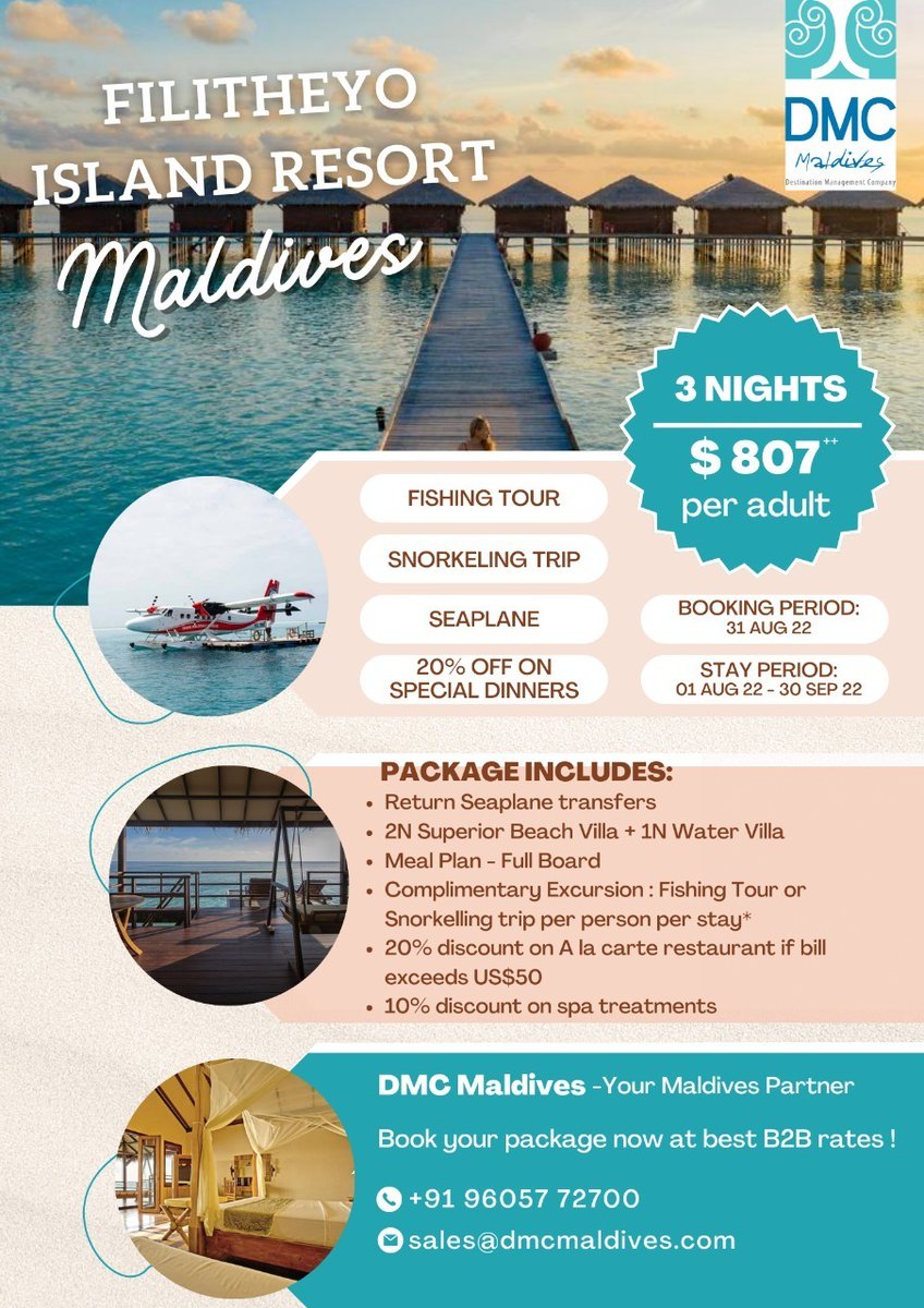 dmc_maldives's tweet photo. Book a exhilarating Seaplane experience for your guests @ discounted rates with DMC Maldives - Your Maldives Partner  !!
Email: sales@dmcmladives.com
Whatsapp: 96057 72700 https://t.co/B8DBOKKTts