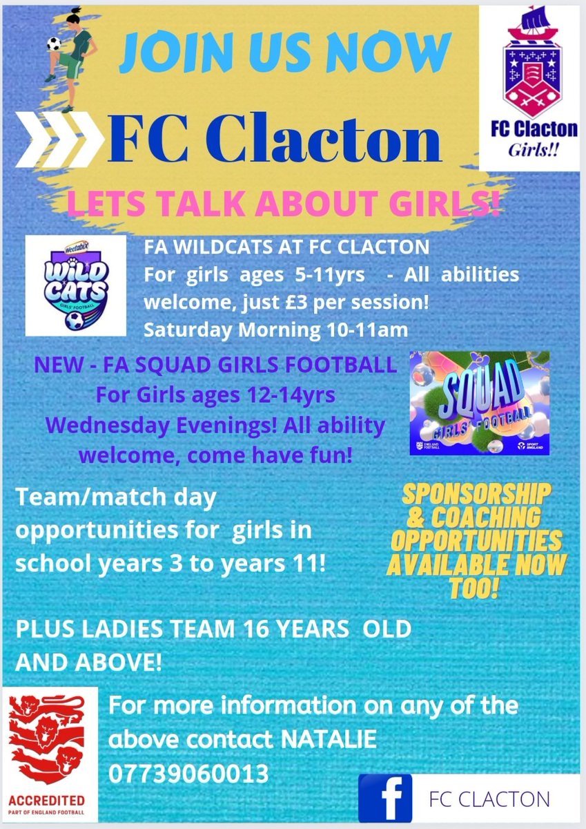 The Maddsys (@maddsys) on Twitter photo With the amazing success of @WEURO2022 getting through to the semi final we want to share with any budding young girls/women what we offer here at FC Clacton! 👇⭐️⚽️ #girlsfootball #womensfootball <a href="/EssexCountyFA/">Essex County FA</a> <a href="/FC_Clacton/">FC Clacton</a> <a href="/ClactonLadies/">FC Clacton Ladies</a> #squadbooster <a href="/FemFBallFinder/">Female Football Team Finder</a> #tendring With the amazing success of @WEURO2022 getting through to the semi final we want to share with any budding young girls/women what we offer here at FC Clacton! 👇⭐️⚽️ #girlsfootball #womensfootball <a href="/EssexCountyFA/">Essex County FA</a> <a href="/FC_Clacton/">FC Clacton</a> <a href="/ClactonLadies/">FC Clacton Ladies</a> #squadbooster <a href="/FemFBallFinder/">Female Football Team Finder</a> #tendring