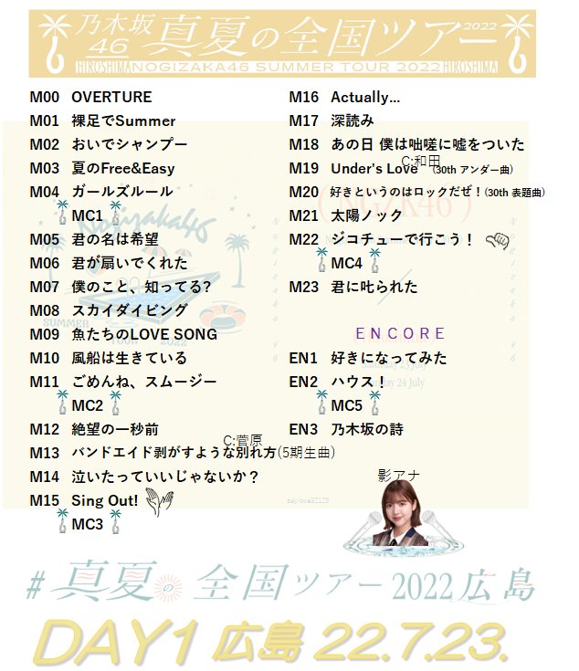 乃木坂46ライブ22セトリは同じ変わる 真夏の全国ツアー曲順を調査 ゾウリムシのよぱ