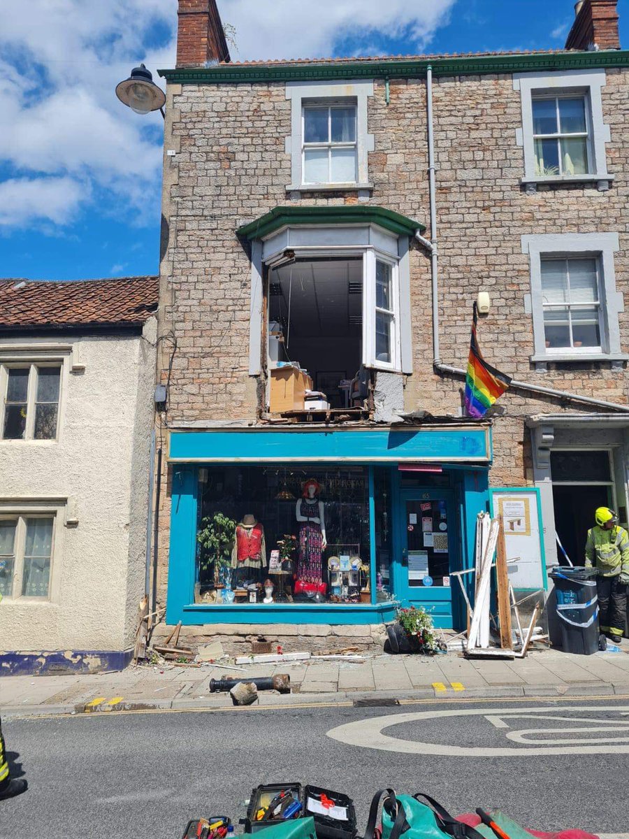 65Glastonbury's tweet photo. Crews from Glastonbury this week attended an RTC involving a double decker bus and a building , crews made the vehicle and building safe using, winching and shoring equipment, @DSFireUpdates @swasFT @dsairambulance https://t.co/v7DQ8MJuIb