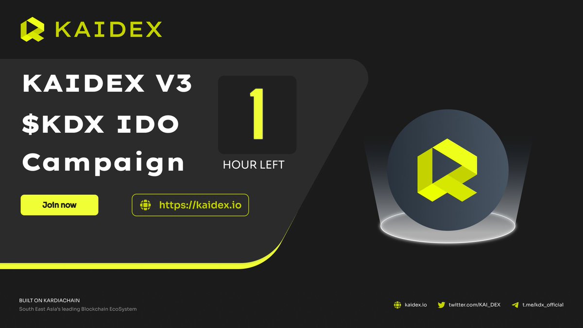 KAI_DEX's tweet image. 1 Hour Countdown to the $KDX #IDO Launch on 
@KAI_DEX

See below for instructions on how to participate and claim your tokens!
medium.com/@KAIDEX/step-b…

Purchase $KDX at kaidex.io
12AM UTC 23/07/2022

@KardiaChain
 $KAI #DeFi #DEX #staking
