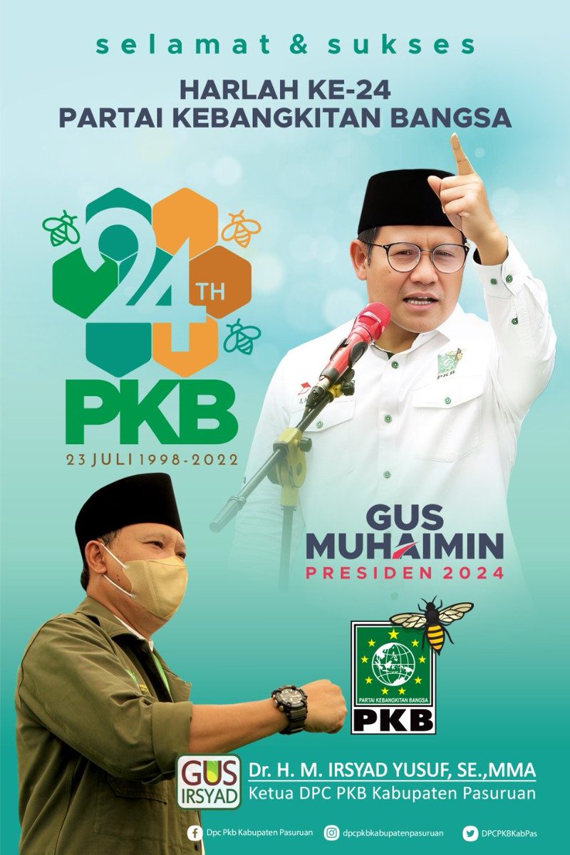 DPCPKBKabPas's tweet photo. Puji syukur Alhamdulillah PKB sampai hari ini eksis dan hadir membersamai Ibu Pertiwi.

Melalui #Munajat24 Smg PKB @DPP_PKB @cakimiNOW selalu diberi ke-Istiqomah-an utk mewujudkan Indonesia Adil, Makmur &amp; Sejahtera https://t.co/oOT4ysRQOa