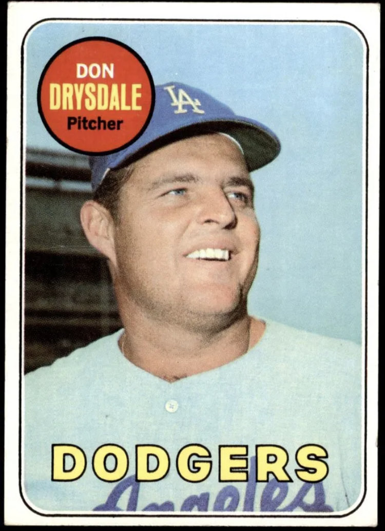 CardboardHistry's tweet photo. In June ‘68, this #Dodgers ironman (35+ starts 9 straight yrs) was as dominant as ever throwing a record 58 2/3 consecutive innings w/out an earned run. But #BigD would be done w/ ⚾️ after 12 starts in ‘69 due to rotator cuff injury. Amazing how quickly it can all end. #FinalCard https://t.co/8UgCqyP9vW