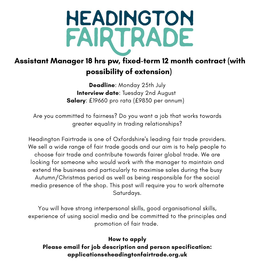 The deadline for our Assistant Manager position is approaching on Monday 25th July!