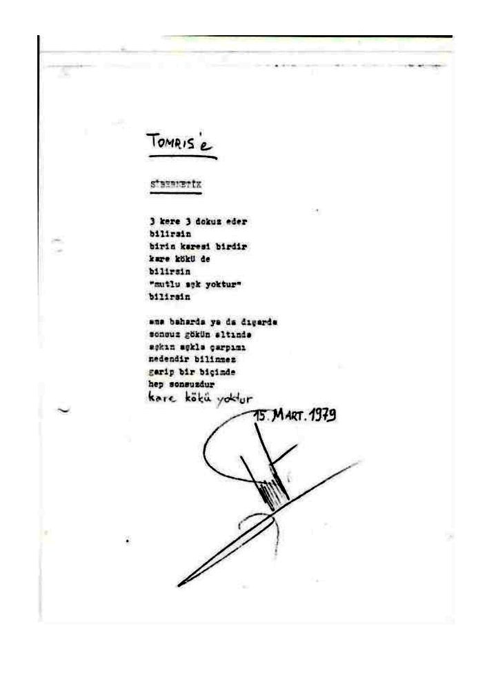 “Matematik, sibernetik, fizik, müzik, tüm bunlar, eninde sonunda, sadece, insanlar şiir okumayı öğrensinler 
ve anlasınlar diye gereklidir.”

Nazım’la Söyleşi, Vera Tulyakova