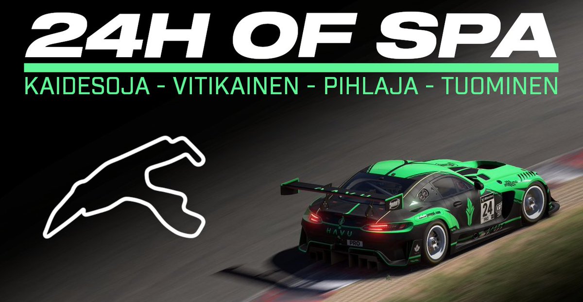 HAVUgaming's tweet image. #HAVUSIM In 30 minutes, the stream will kick off at @RaceSpotTV youtu.be/2ai2vf3IKrs

The HAVU Mercedes GT3 will be piloted by Matti Kaidesoja, @SimuPele, @antti_pihlaja and Eero Tuominen

#HAVUJA #simracing #simracingfi #iracing