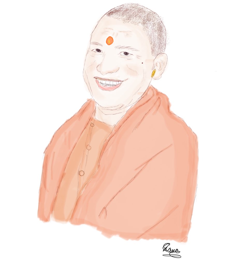 narayan3rd's tweet image. Shree Yogi Adityanath digital art by Shambhavi Rana (Age 12 years) - A British Indian student @myogiadityanath @PMOIndia @narendramodi @AmitShah