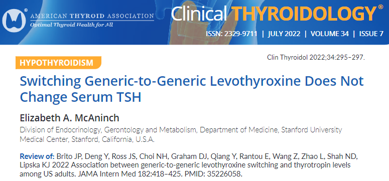 clinicalthyroid's tweet photo. In our current issue, @LizzyMcAninchMD reviews this recent @JAMAInternalMed study by @doctorjuanpa et al, on the interchange of generic #levothyroxine formulations in #hypothyroidism.
https://t.co/uRXuRiiFtL
#AmericanThyroidAssociation #endotwitter #medtwitter https://t.co/FlutK8eJa7