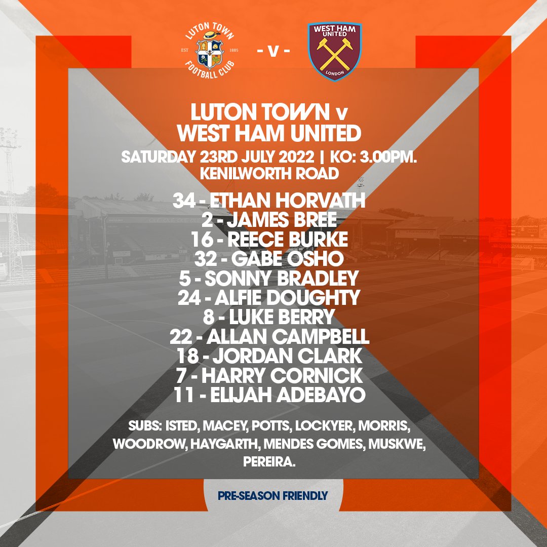 Luton Town FC on Twitter: "How we line-up against @WestHam 📋 #COYH ...