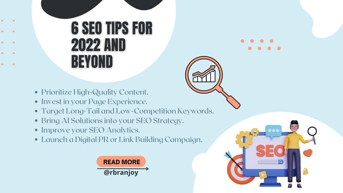 rbranjoy's tweet photo. If you want to see more SEO success in 2022 and beyond, keep these SEO tips in mind as you tailor and target your digital strategy.
#seoul #businesstips #socialmediatips #seochangbin #Seoul_RM #seomarketing #seomarketingtips #seotips #improveseo #SEO #Marketing #Tips https://t.co/ZcjwFaLlba