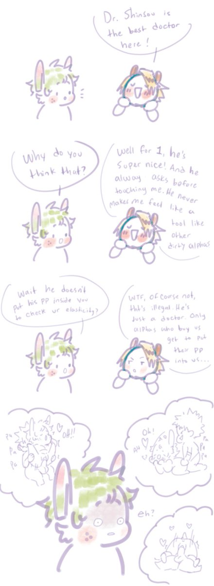 doodles for the AU~
CW: puthy deku
deku thinks it's normal for dr's to have papapa with their patients until kaminari tells him the truth, but the truth doesn't deter him bc he's fallen in love with katsuki! :O