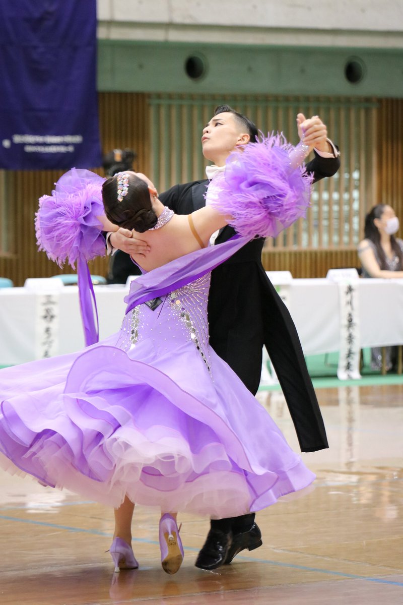 社交ダンス モダン ワンピース 紫グラデーション フロート付き