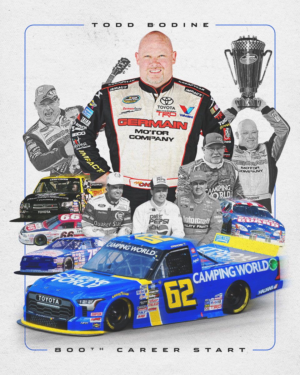 NASCAR (@nascar) on Twitter photo A remarkable career with countless memories made!
Retweet to congratulate two-time #CampingWorldTrucks champion <a href="/Team_Onion/">Todd Bodine (Official)</a> on making his 800th national series start today! A remarkable career with countless memories made!
Retweet to congratulate two-time #CampingWorldTrucks champion <a href="/Team_Onion/">Todd Bodine (Official)</a> on making his 800th national series start today!