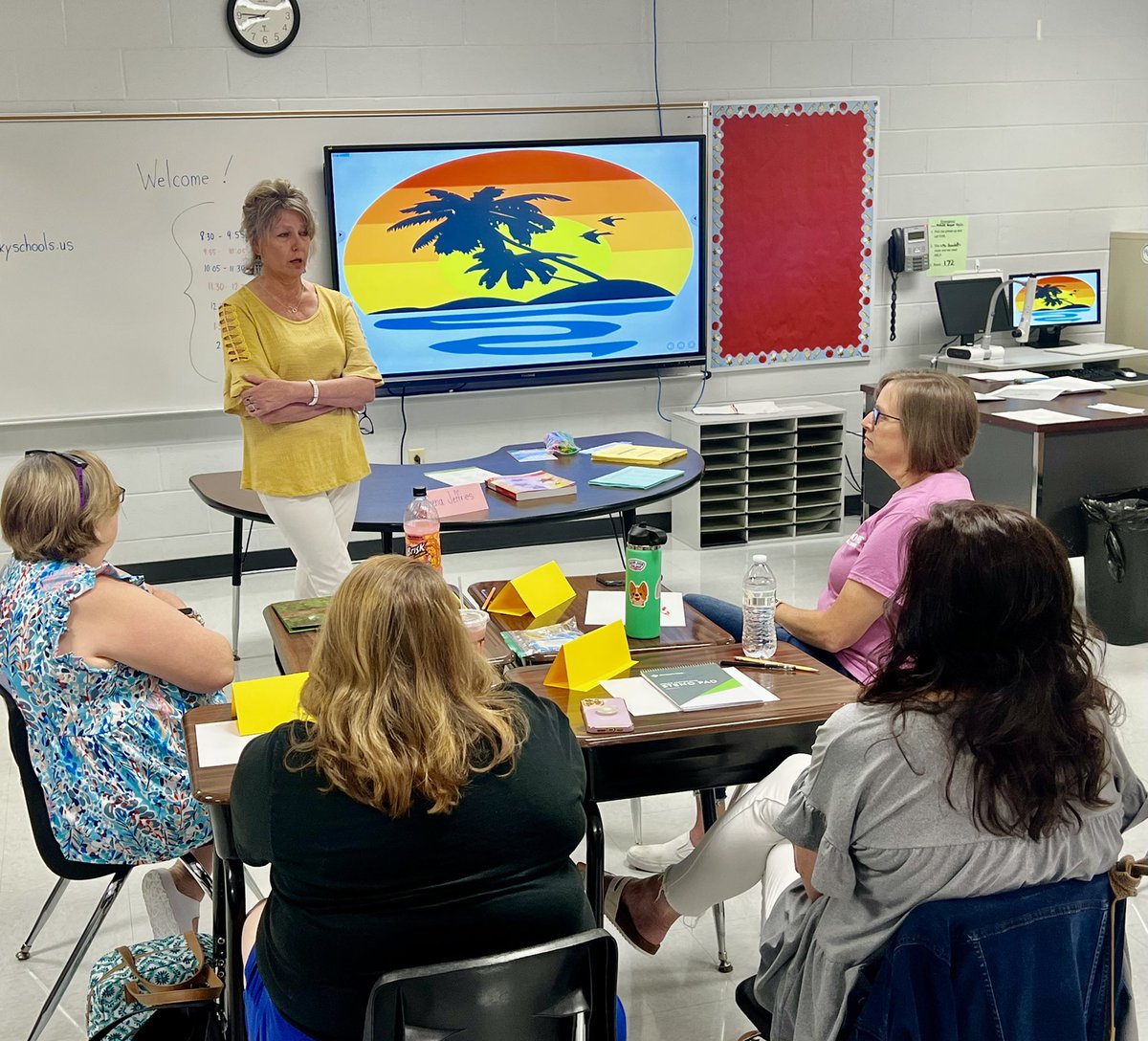 CarlenaSheeran's tweet photo. 4️⃣ great teacher leaders ➕ the best Instructional Assistants ever ⭐️ = a fantastic day of learning with Advanced Literacy & Math Supports PD @HeartlandES! 😊 22/23 school year is going to be awesome! #HCSStrongerTogether #LearningTogether https://t.co/ay0243pCNx