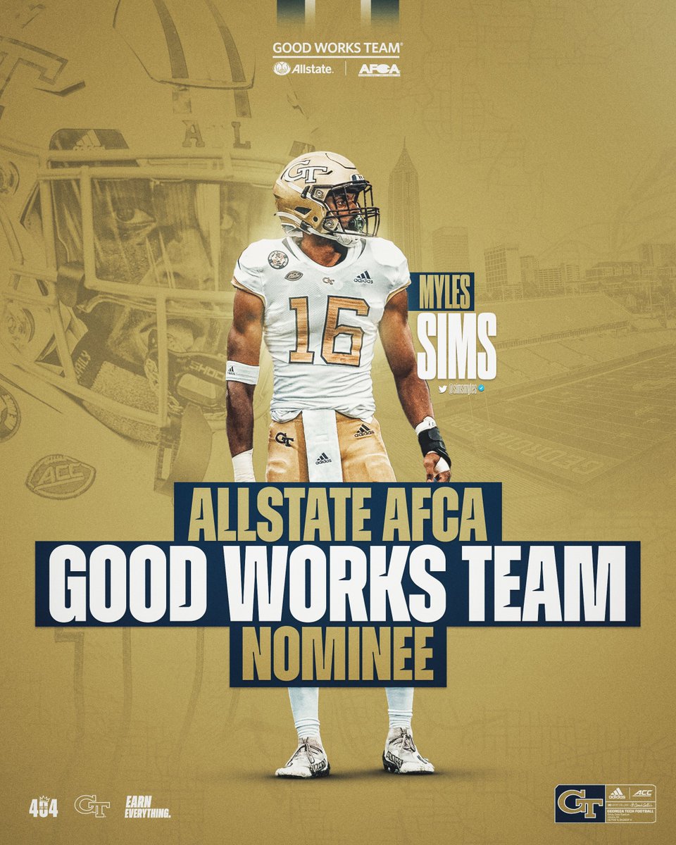 .@simsmyles has been nominated for the 2022 Allstate AFCA Good Works Team, which recognizes student-athletes for exemplary community service, academic dedication and impact on and off the field 🤝 🔗 buzz.gt/MSims-GWTnom22
