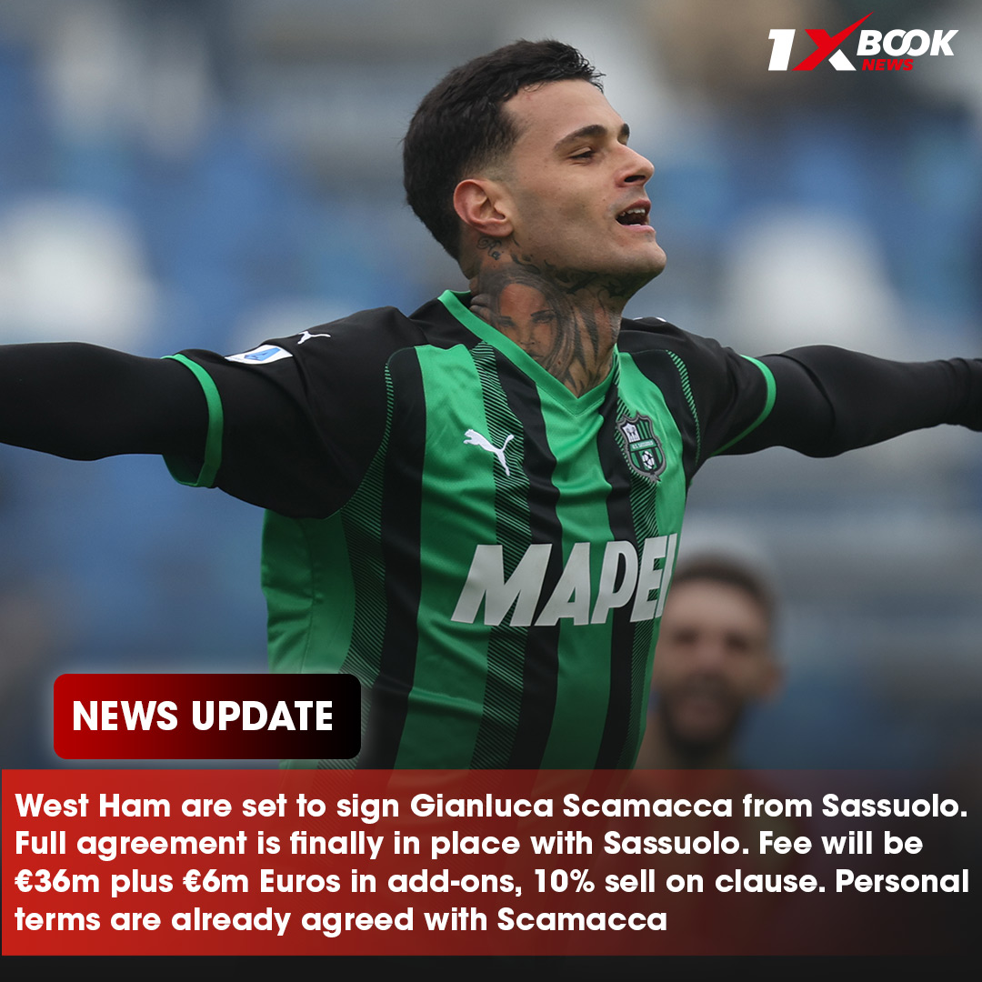 Hammers set to sign Gianluca Scamacca from Sassuolo.
.
.
.
#1XBookNews #GianlucaScamacca #Scamacca #WestHamUnited #WestHam #Sassuolo #PremierLeague #FootballTransfers #FootballNews #FootballUpdates #Football #Sports