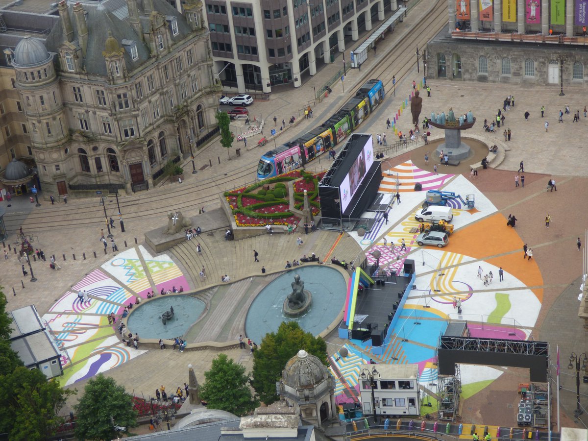 ellrbrown's tweet photo. @birminghamcg22 Fan Zone. Connections art complete. Victoria Square #Viewfrom103 #KeytotheCityBrum @103ColmoreRow (3rd visit to the 18th floor balcony today). https://t.co/ta5jnubgya