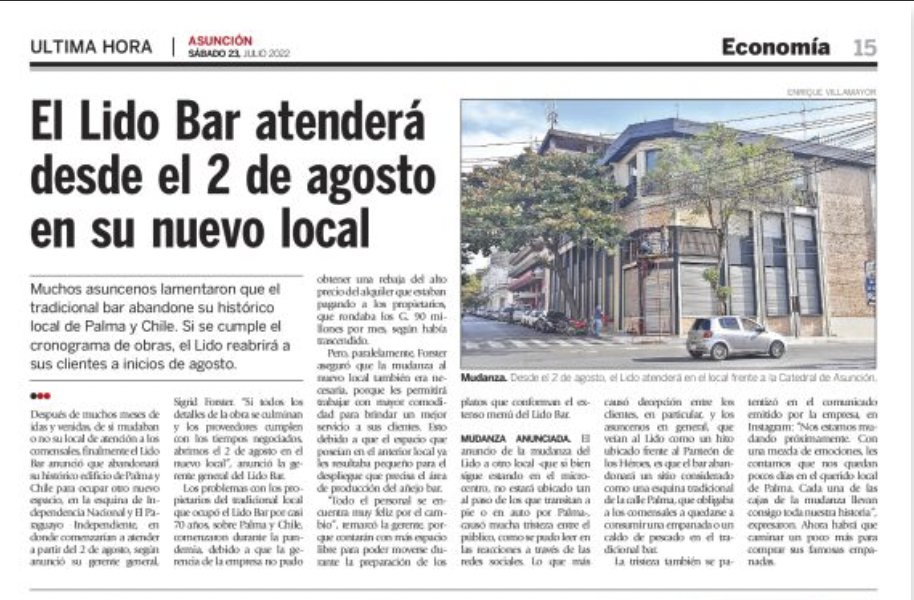 cespala's tweet photo. El #LidoBar mirará a la bahía de Asunción y será el adelantado para que otros migren. Gran oportunidad para que el centro de #ASU se recupere más allá de las Plazas del Congreso. @AsuncionMuni #Amcha @Senatur_Py @marca_py @mora_federico @cultura_py @nenechopy @pauliserranopy https://t.co/iJh6xDodlK