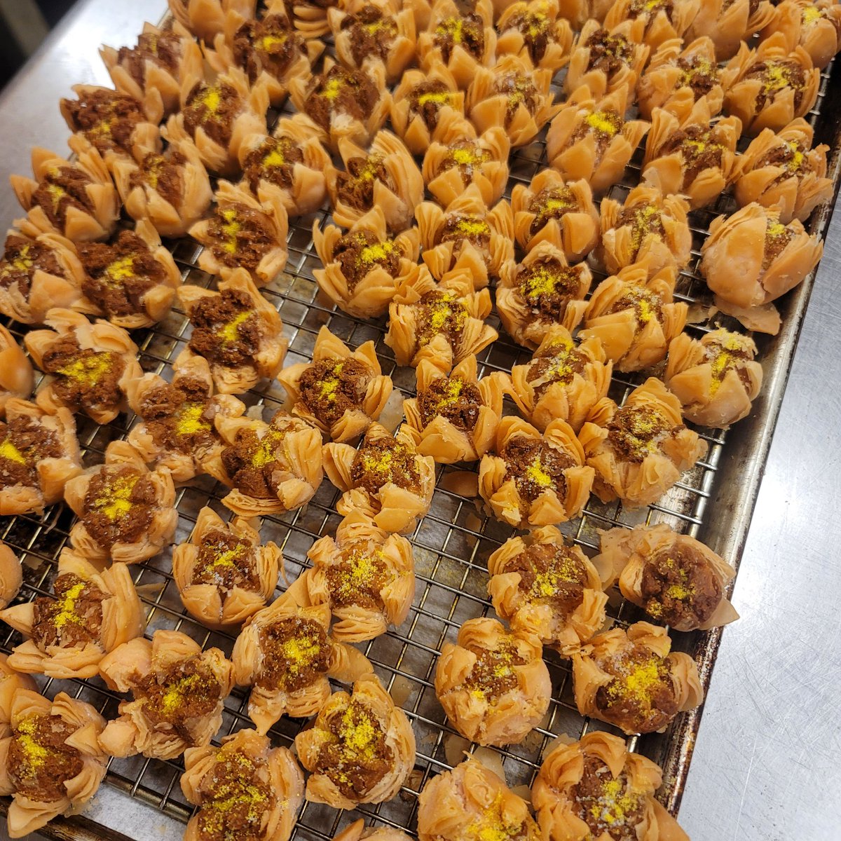 bardandbaker's tweet photo. The lotus flower crisps were so cool!! Two different laminated doughs, laminated together, rolled around a lotus + marzipan center, carefully scored then fried crispy &amp; golden

Not too sweet + a perfectly delicate dessert to end a rich meal 👨‍🍳💋 https://t.co/9WJPdgfO5J