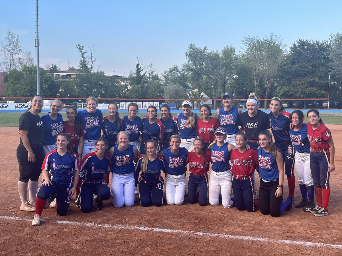 Eight current or former <a href="/18uWicked/">Wi Wicked</a> players are playing 🥎 in Italy right now. Here they are with the Bollate Softball team after their games last night. 🇮🇹🥎🇺🇸