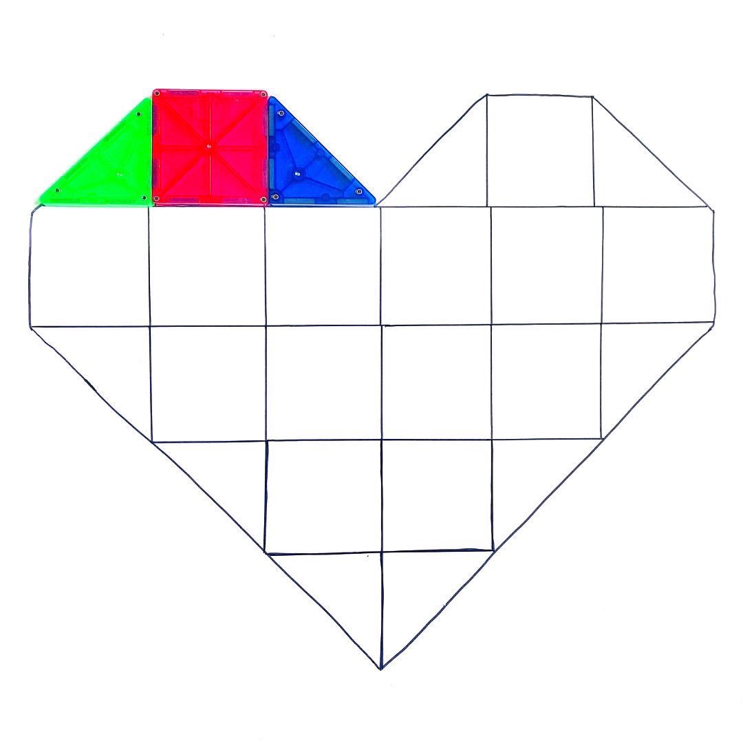 How To:
Using magnatiles, create a design and then trace around the edges with pencil (and then marker).

Place the outline on a tabletop with a basket of magnatiles to set up a new puzzle!

Challenge children to see if they can fill the outline! amzn.to/3IwF7aw  #onted