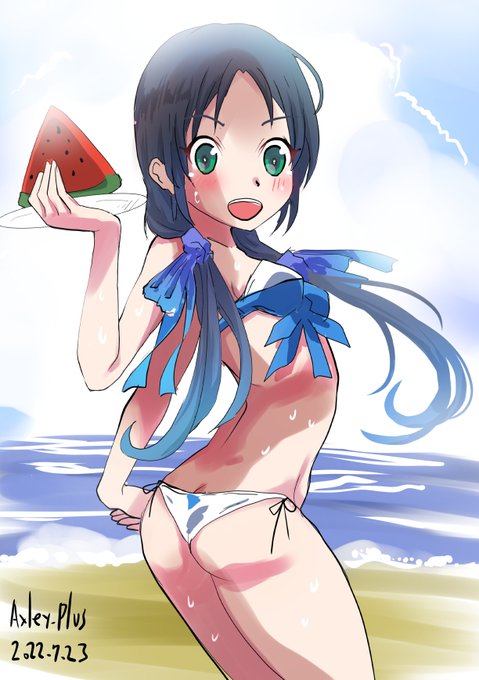 「いっしょにスイカ食おっか?な～?」
#改白露型版深夜の真剣お絵描き60分一本勝負
お題:『涼風』『夏』
1.5ドロ 