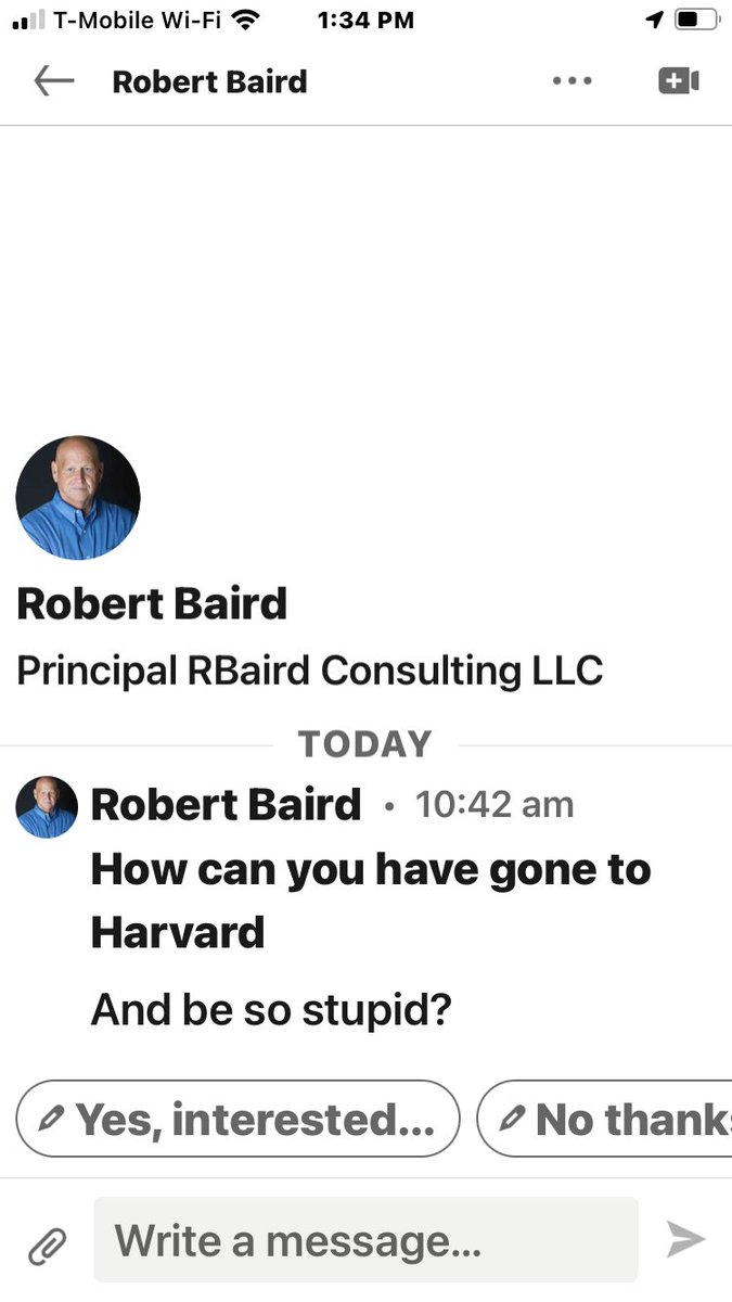BirkMatt's tweet photo. Here is a message I received on LinkedIn today from a random stranger in Georgia. 

Not very professional IMO. 

Just reaffirms why I’m more active on ⁦The ⁦@Twitter⁩ - where the dialogue is always respectful ,and people encourage me and LIFT ME UP! https://t.co/FGbfdj88eN