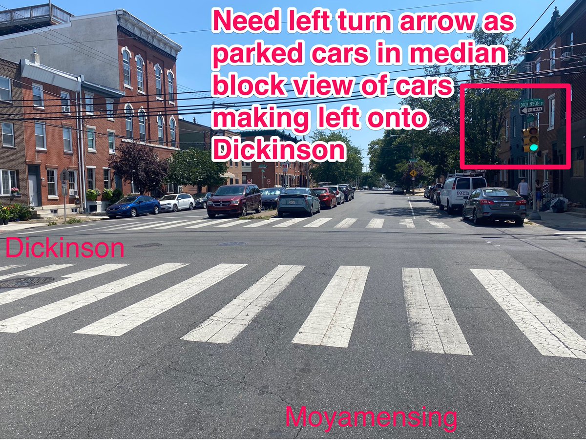 Accidents are a regular occurrence at Moyamensing & Dickinson in #Pennsport - @CMMarkSquilla anything you can do to get a left turn arrow added here?? Neighbors say it’s been like this for 40 years now