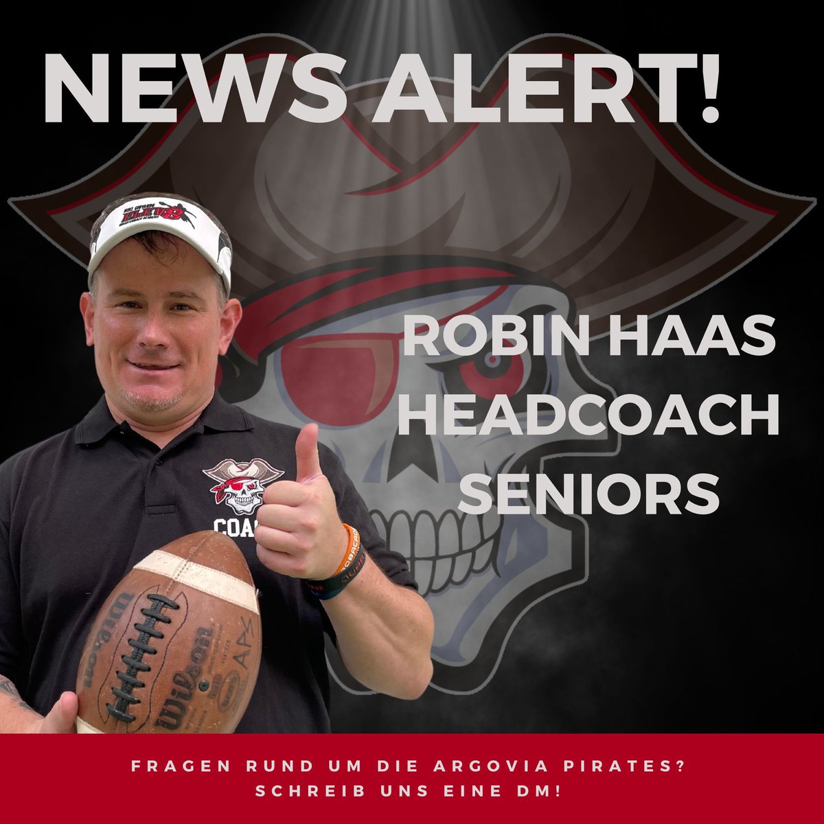 Robin Haas neuer HC/OC der Seniors

Die Argovia Pirates engagieren einen neuen Head Coach und Offensive Coordinator für die «Seniors»
Mannschaft. Er wird zusammen mit Chris Humbel (Defensive Coordinator) die Leitung der Seniors Mannschaft übernehmen.