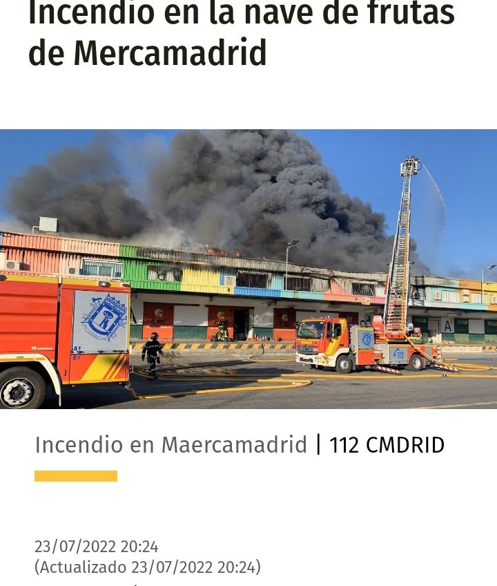 MadridMarea's tweet photo. Terrible incendio en @mercamadrid_hoy de momento no hay heridos, mucha fuerza a los @BomberosMad @policiademadrid y los compañeros de #SeguridadPrivada del recinto https://t.co/4WS6ccB4OY