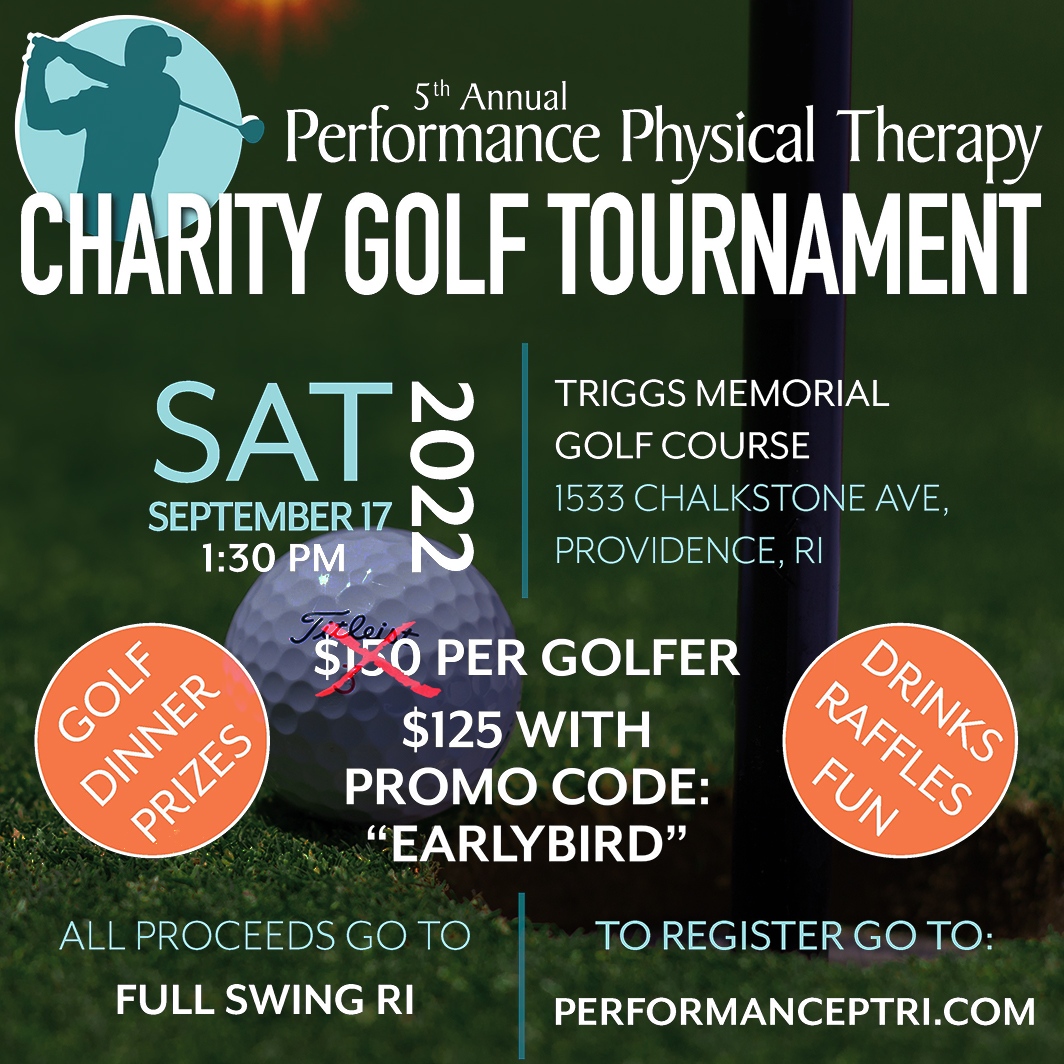 It’s time to register for the 5th Annual Golf Tournament to support @FullSwingGolfRI! ⛳️ Use code EARLYBIRD for $25 off each golfer. This event has sold out 3 years in a row, so don’t wait to register! To learn more about sponsorship or to register, visit performanceptri.com/charity-golf-t…
