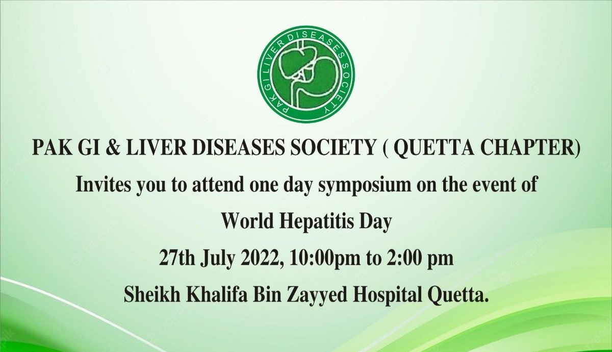 Pak GI and Liver Disease Society's one day symposium is going to be held on 27th of July at SKBZ Al-Nahyan Medical Complex, Quetta.
All Health care professionals are cordially invited to be part of this event.