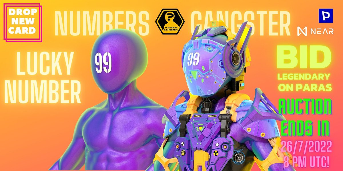 ⚠️ DROP NEW CARD ⚠️
NUMBERS GANGSTER 99
<a href="/ParasHQ/">Paras 🟩🟧</a> @NEARnft_feature 
LUCKY NUMBER
BID
AUCTION ENDS IN
26/07/2022
08:00 PM
NUMBERS GANGSTER 99
paras.id/token/x.paras.…
DISCORD :discord.gg/6Jhb6eUmFv
#nftcollection #nftartist #nftthailand #PARASnft #NEAR #NEARcollector #nearNFTs