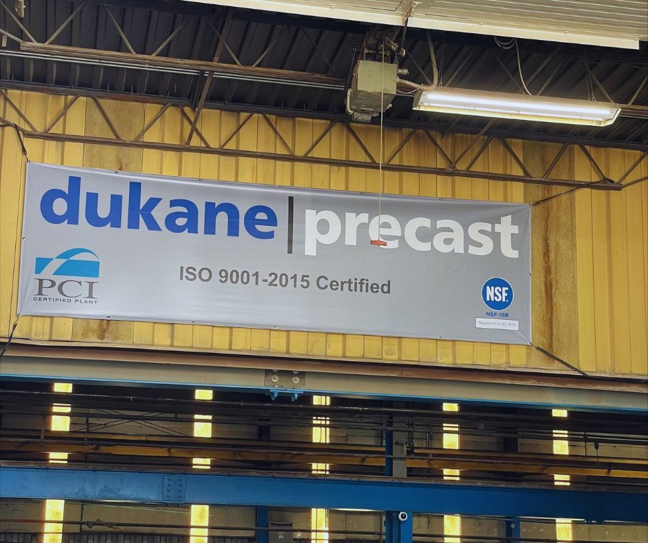 Dukane Precast is a Prestress concrete instituted and ISO 9001-2015 certified plant, which assures the customer that every batch of concrete we pour and all the products used in manufacturing and design meet or exceed specified criteria.