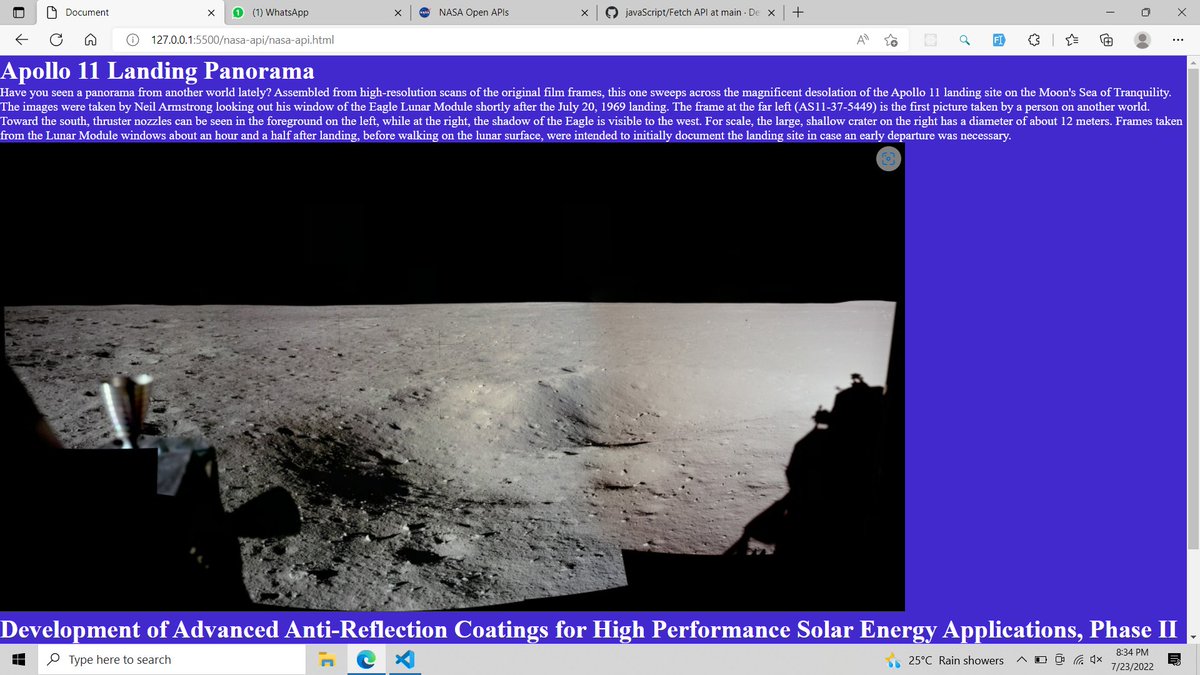 tejas__gk's tweet image. #NASA api #APOD and #TECHPOD are used