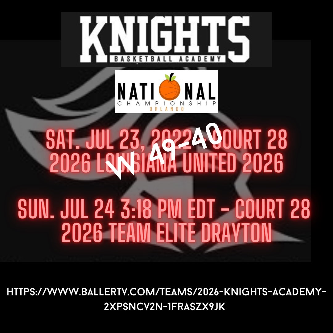 KBA2026's tweet photo. Final tourney as Knights!!  Missing some key players but off to a good start on day 1 of pool play at the National Championship in Orlando!! 
🍊❤️🖤🍊@WUhoops  @Marc_Stricker @KBA2026 https://t.co/bnM1J8ylfw