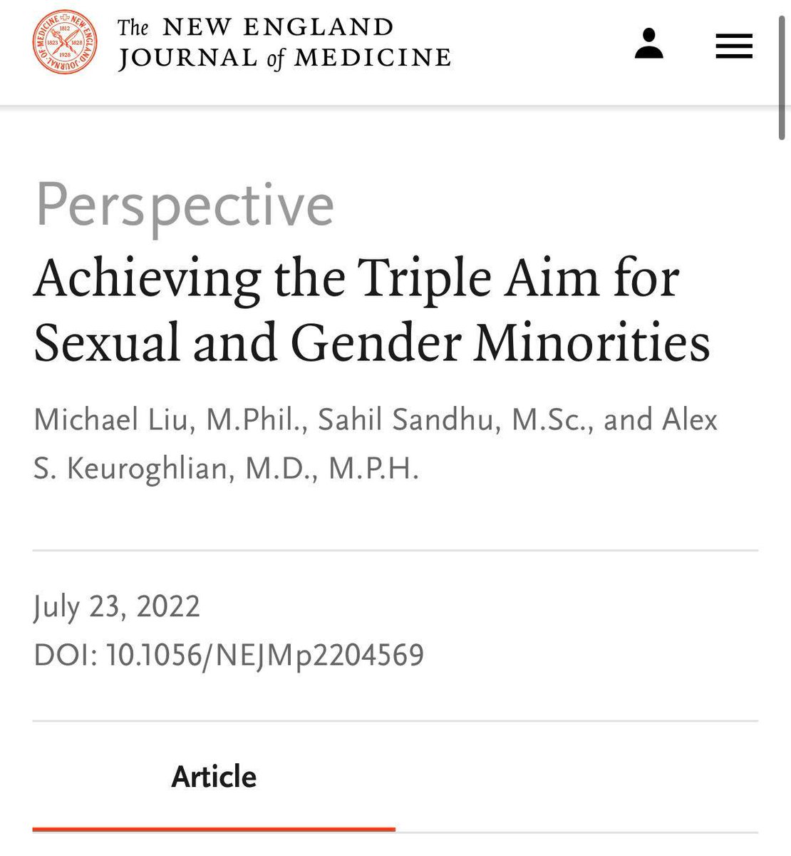Our new paper in @NEJM discusses how the health care sector could leverage the “Triple Aim” framework to protect the health of 🏳️‍🌈 and 🏳️‍⚧️ individuals amidst recently enacted and proposed legislation that target our SGM communities. nejm.org/doi/full/10.10… 1/