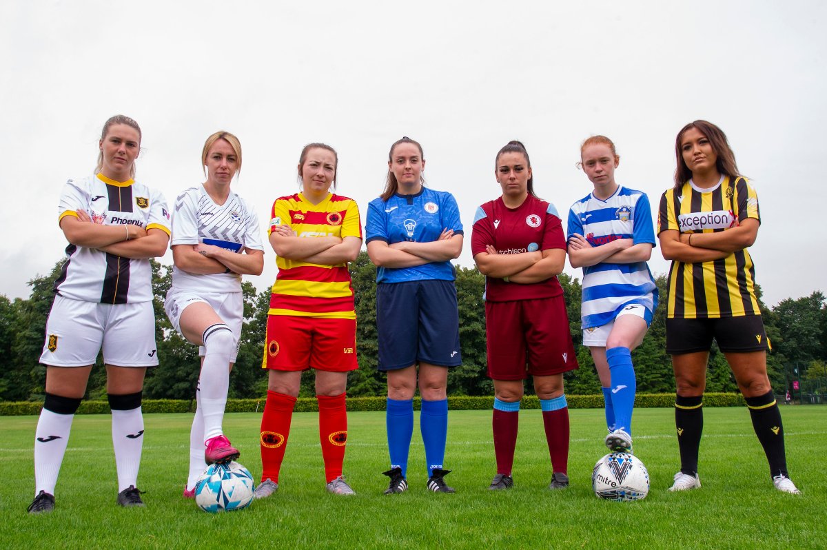 Players from Livingston, Ayr United, Rossvale, Renfrew, Dryburgh, Morton and Hutchison Vale launch the new SWF Championship