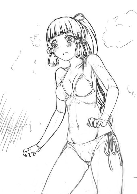 生まれて初めて水着と言うものを着た神里綾華お嬢様 