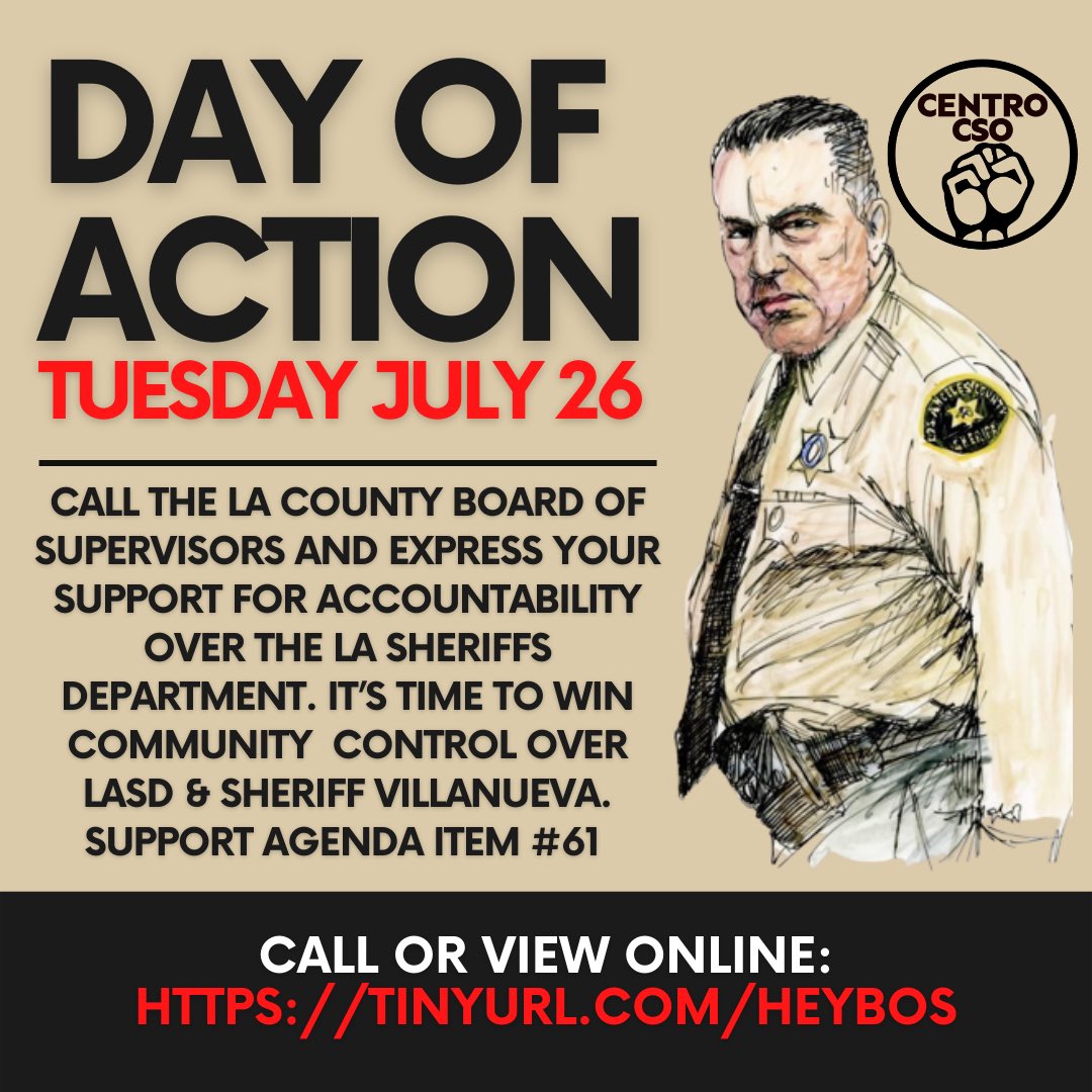 CentroCSO's tweet photo. Take action now! On the second graphic are instructions on what you can do NOW to win community community control over the LA Sheriffs Department and Bandito Villanueva. #CommunityControl #LASDCharterAmendment https://t.co/BV9H9GcEOv