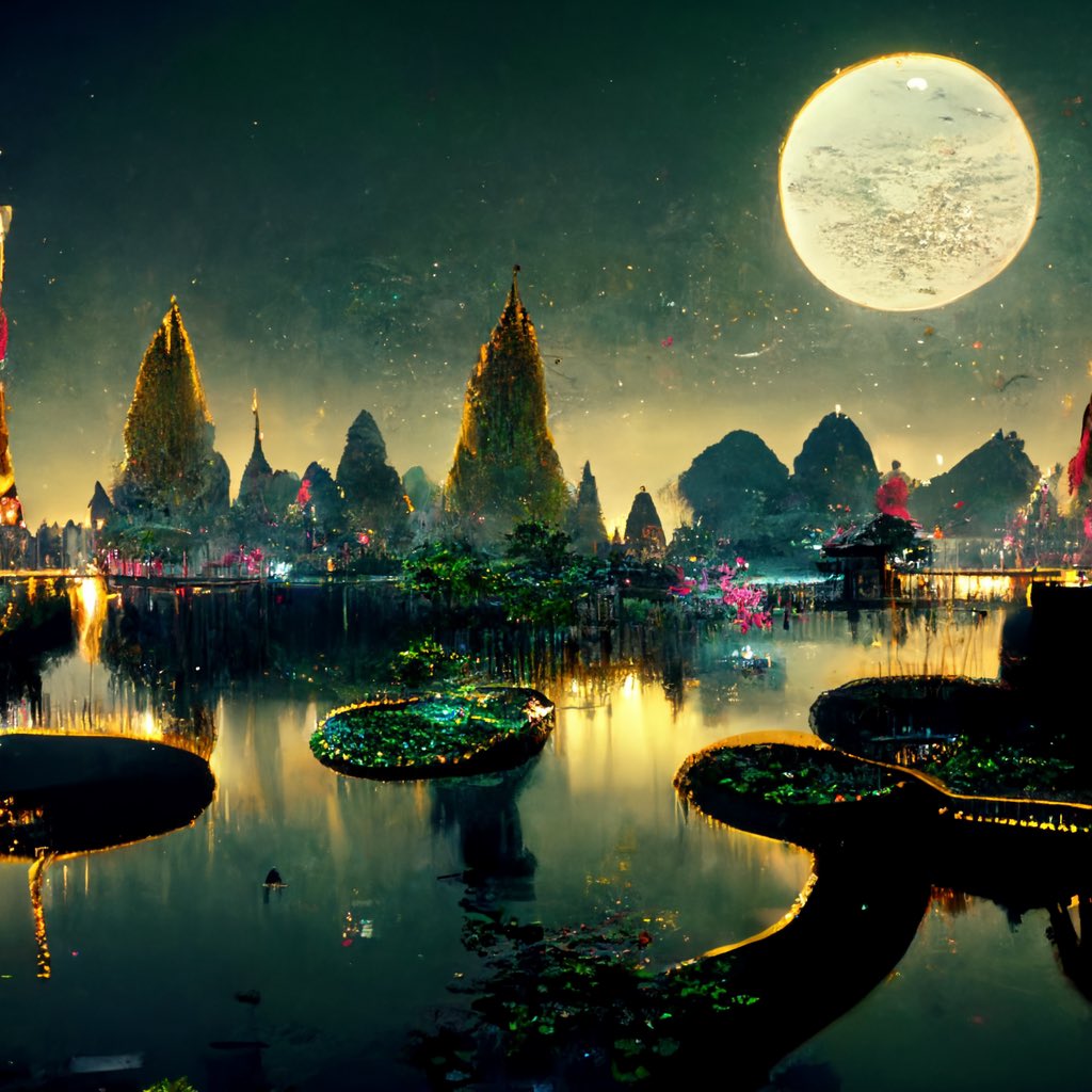 CodeAndDot's tweet image. Dreamy palace &amp;amp; water lilies #AiArtwork #aiart #aigenerated #discodiffusion #midjourney #NFTartist