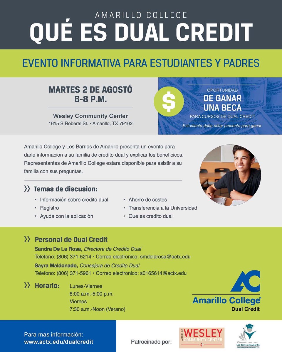 PanhandleCP's tweet photo. Make plans now to join our partners, @AmarilloCollege, on Tuesday, August 2nd from 6-8 p.m. for an opportunity for both parents and students to receive dual credit information before school starts. https://t.co/5S7tZLYhgQ