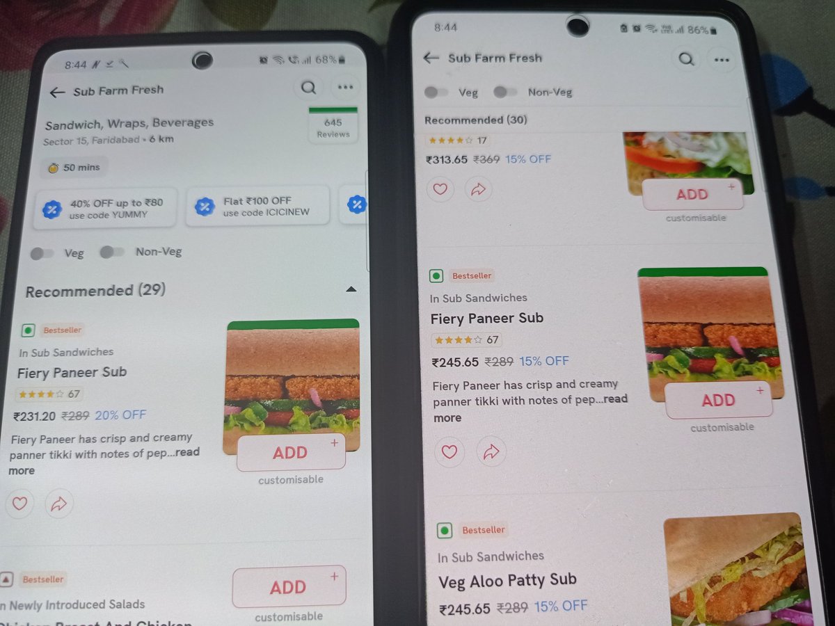 souman101's tweet photo. @zomatocare same restaurant but different prices for different users. This is height now https://t.co/0SE3GZlJSg