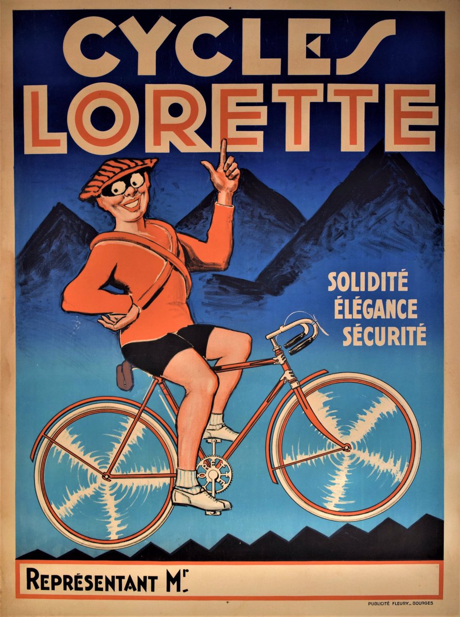 Una de las profundas implicaciones económicas del uso de la bicicleta es que libera al usuario del consumo de combustibles de motores para siempre. Art: ‘Cycles Lorette’ ~1920. 🚲🚲👏🏽